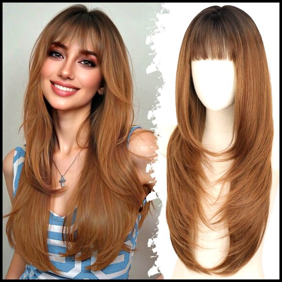 Synthetic Heat Resistant Wig with Realistic Scalp Layered Hairstyle for Daily